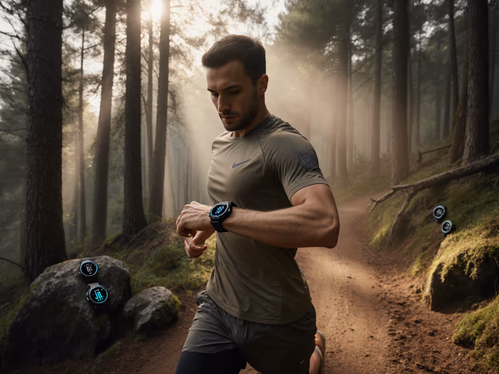 trail_runner_checking_gps_watch_in_forest